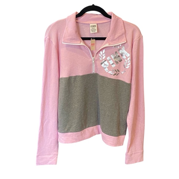 PINK Victoria's Secret Tops - Victorias Secret PINK Quarter Zip Lightweight Fleece Pullover Womens Size Medium